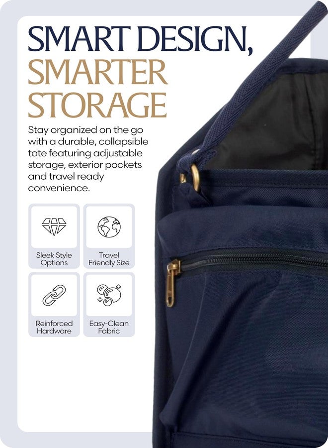 Equinavia Darby Small Collapsible Grooming Tote Bag for Horses, Dogs, Cats | Organizer with Shoulder Strap | 7" x 8.5" x 12" Interior - Navy/Gold - One Size - Image 4